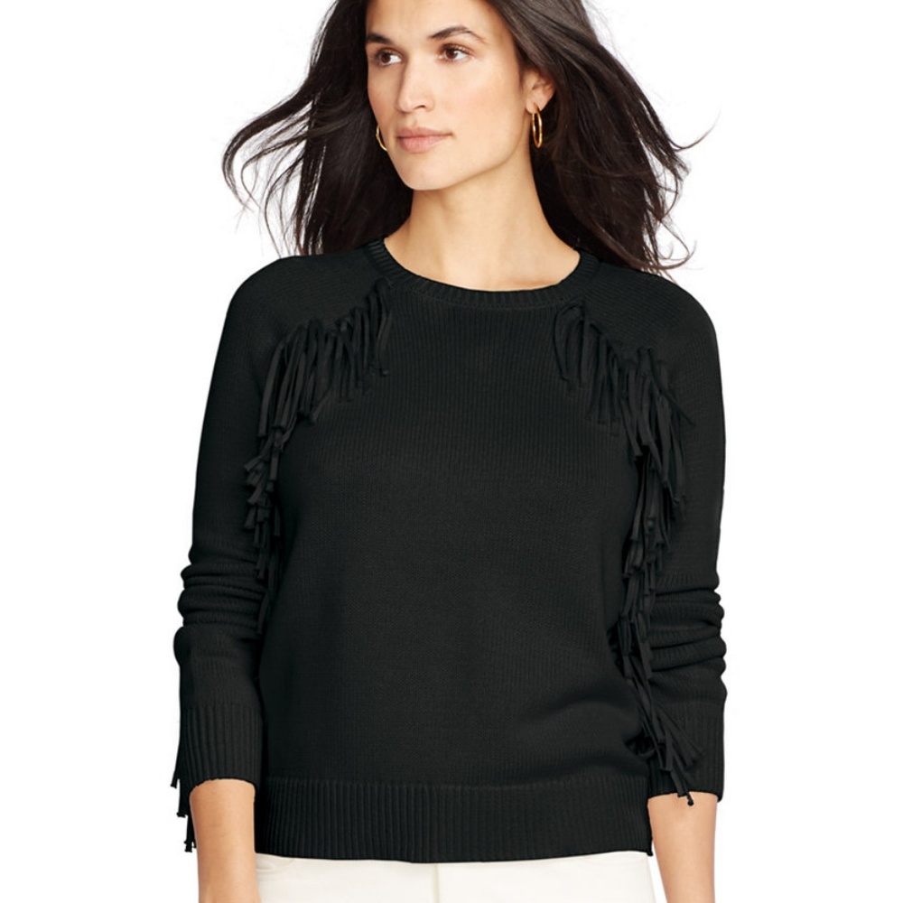 Lauren Jeans Co Fringed Cotton Sweater Black Large